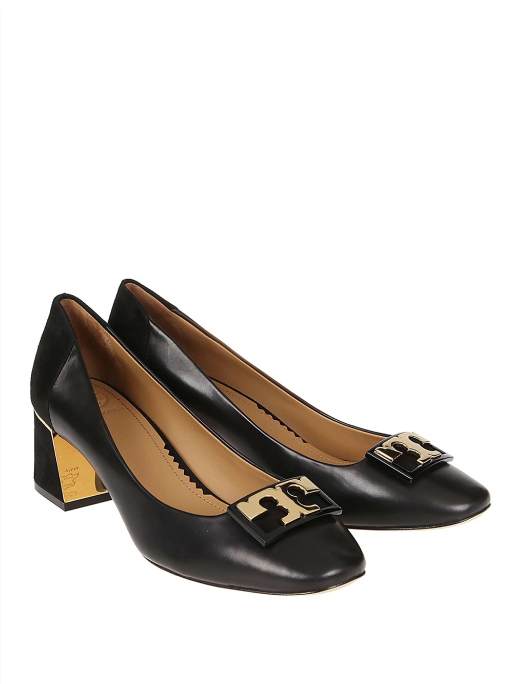 Tory Burch Gigi Black Calfskin Leather & Suede Block Heel Pumps Size 9